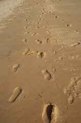 Fototapeta na wymiar Human footprints in sand, Dili Timor Leste