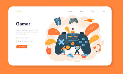Professional gamer web banner or landing page. Person play
