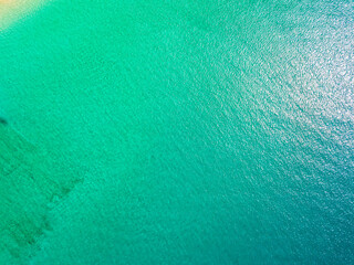 Fototapeta na wymiar Aerial view of a seabed seen from above, Atlantic Ocean, tropical climate. Transparent water, sand. Las Conchas beach, La Graciosa, Lanzarote, Canary island. Spain.