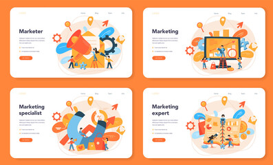 Marketer web banner or landing page set. Advertising and marketing concept.