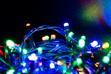 Close up of colourful led flashlights for christmas and other events.