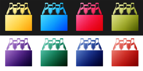 Set Pack of beer bottles icon isolated on black and white background. Case crate beer box sign. Vector.