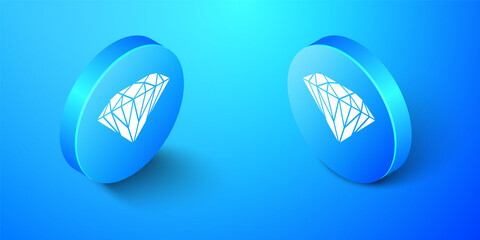 Isometric Diamond icon isolated on blue background. Jewelry symbol. Gem stone. Blue circle button. Vector.