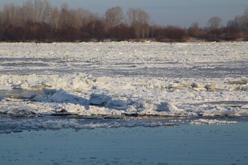 view of the river covered with ice