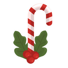 happy merry christmas sweet cane with cherries and leafs