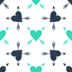 Green Heart with arrow icon isolated seamless pattern on white background. Happy Valentine's day. Cupid dart pierced to the heart. Love symbol. Amour symbol. Vector.