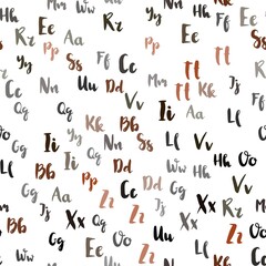 Fototapeta na wymiar Light Red vector seamless backdrop with english symbols. Blurred design in simple style with signs of alphabet. Pattern for design of fabric, wallpapers.