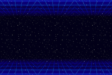 Pixel 80s Retro Wave Sci-Fi Background For game. Pixel art 8bit © nataliia_ptashka
