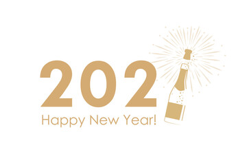 happy new year 2021 typography with fireworks and champagne vector illustration EPS10