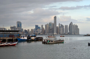 Fototapeta premium Downtown of Panama City from Fisher Port - Panama. Central America.