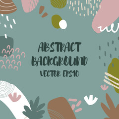 Abstract background in trendy style with botanical and geometric elements, textures. Natural earthy colors. 