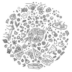 Naklejka premium Italian traditional pizza vector outline icons set