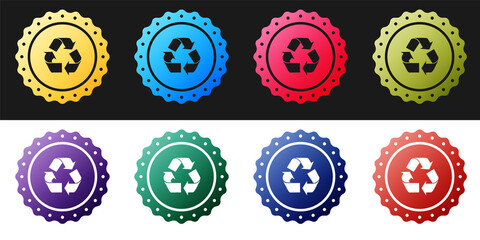 Set Recycle symbol label icon isolated on black and white background. Environment recycling symbol. Vector.