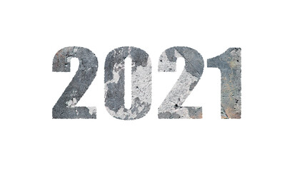 concrete figures on a white background. the inscription on the image is 2021. gray symbols on a light texture. new year concept.