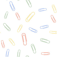 Color Paper clip icon isolated seamless pattern on white background. Vector.
