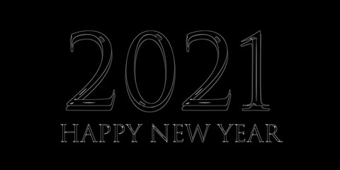 Happy New Year 2021 text design black and white colors