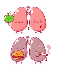 Cute sick lungs with burger and cigarette 