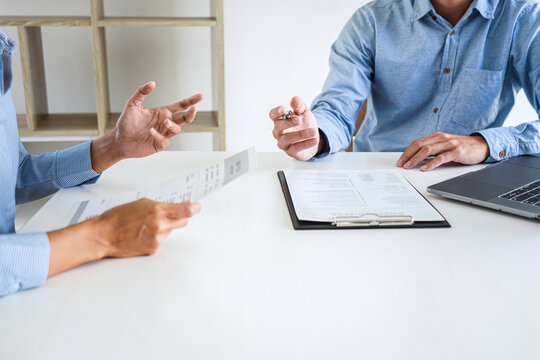 Young woman candidate explaining about his profile to executive manager sitting in during job Interview, interview the job and hiring