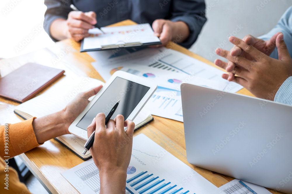 Aufkleber Business team collaboration discussing working analyzing with financial data and marketing growth report graph in team, presentation and brainstorming to strategy planning making profit of company
