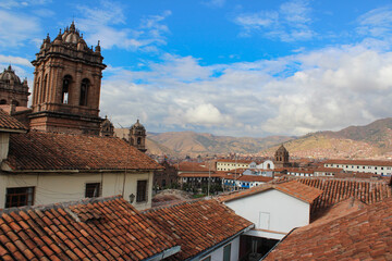 view on Cuzco city high in the Andes mountains of Peru