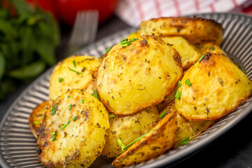 Delicious baked potato with green garlic