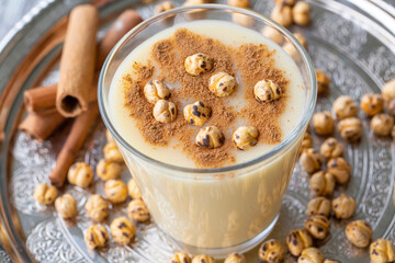 Boza or Bosa, traditional Turkish drink with roasted chickpea