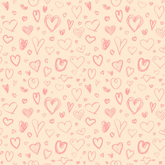 Colored pattern with hearts. Seamless texture. Print for your design. Freehand art. Valentine's day