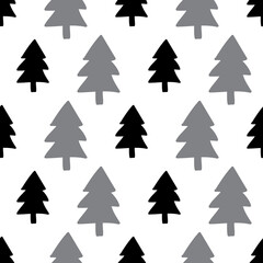 Obraz premium Seamless black, white and grey vector pattern with trees