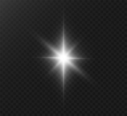 White glowing light explodes on a transparent background. Bright Star. Transparent shining sun, bright flash. Vector graphics.	 - obrazy, fototapety, plakaty