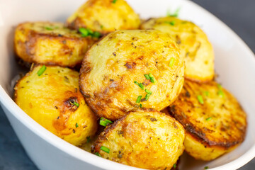 Delicious baked potato with green garlic