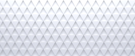 White tiled triangular abstract background. Extruded triangles surface. 3d render.