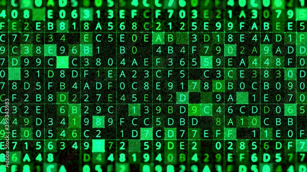Poster random symborandom symbols, numbers and letters, encrypted data on black background, seamless loop. 
