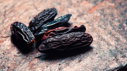 Tonka Beans on a dark background