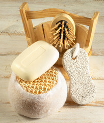 image bath accessories soap, comb, washcloth
