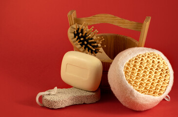 image bath accessories soap, comb, washcloth