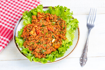 Traditional delicious Turkish foods: bulgur salad (kisir)