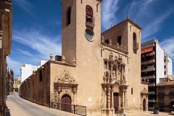 Horizontal view of Basilica of Santa Maria in Alicante, Spain on a clear sunny day. It is the...
