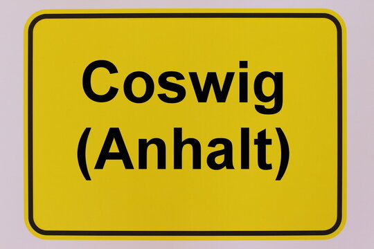 Illustration eines Stadteingangsschildes der Stadt Coswig in Anhalt
