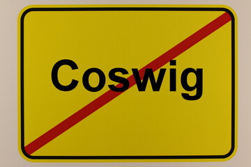 Illustration eines Stadtausgangsschildes der Stadt Coswig