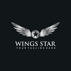Wings Star Logo Template. Black Background. Vector Illustrator Eps.10
