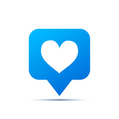 Bright blue trendy icon for social network. Heart like piktogram on white