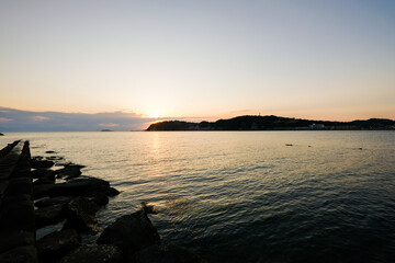 夕陽の逗子海岸