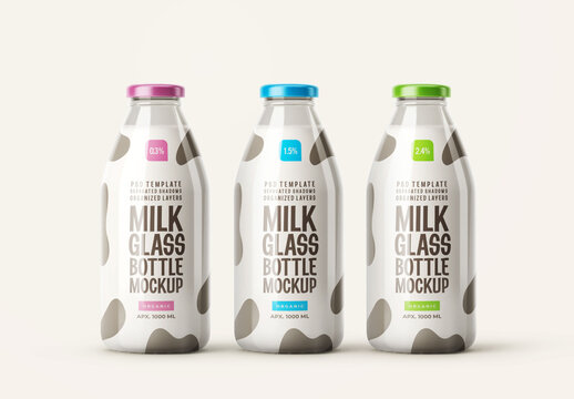 Glossy Milk Bottle Mockup for Product Packaging and Brand Identity