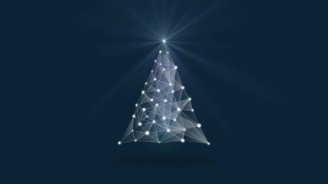 Digital Christmas tree,  dots and lines connected geometry for blockchain industry loop animation