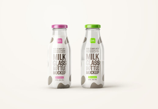Glossy Milk Bottle Mockup for Product Packaging and Brand Identity