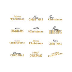 Merry Christmas typography set. Xmas holiday related lettering templates for greeting cards and decoration. Vector vintage illustration.