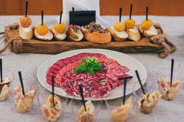 Catering table set service at restaurant before party