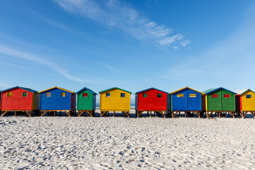 Naklejka premium Beach Boxes at Muizenberg Beach in South Africa