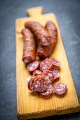 Slices of cured meat sausage