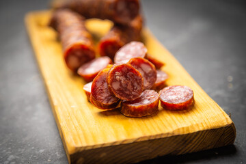 Slices of cured meat sausage